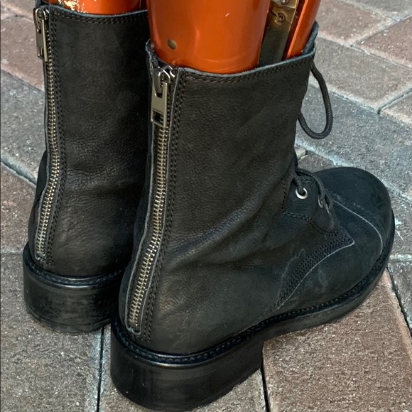 All Saints Black Leather Lace Up Combat Boots Size 38 - Picture 6 of 9